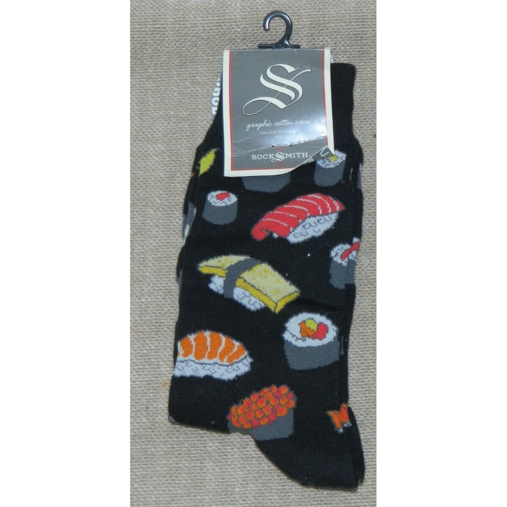 Sock Smith Socks Mens Black Sushi‎  Novelty Print Size 9-12